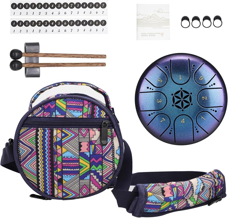 Rayzm Titanium Steel Tongue Drum with a Carry Bag, 5 Inches (13cm) 8 Notes Diatonic Scale Handpan Tank Drum Kit, Portable C-Key Percussion Instrument. - Image 4
